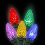 25 Multi Color C7 Retro Style LED Lights Green Wire 16Ft. Christmas set - BulbAmerica