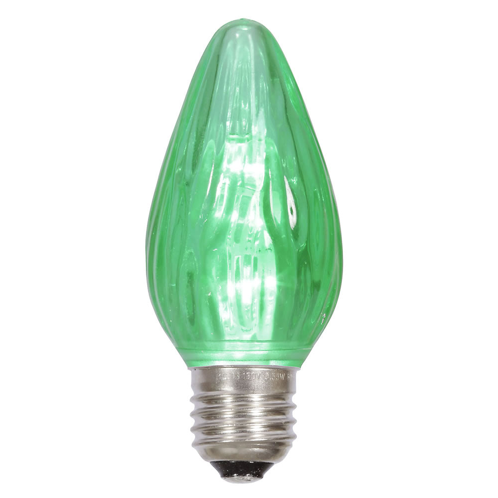 25PK - F15 Green Plastic Flame LED E26 base 0.96W