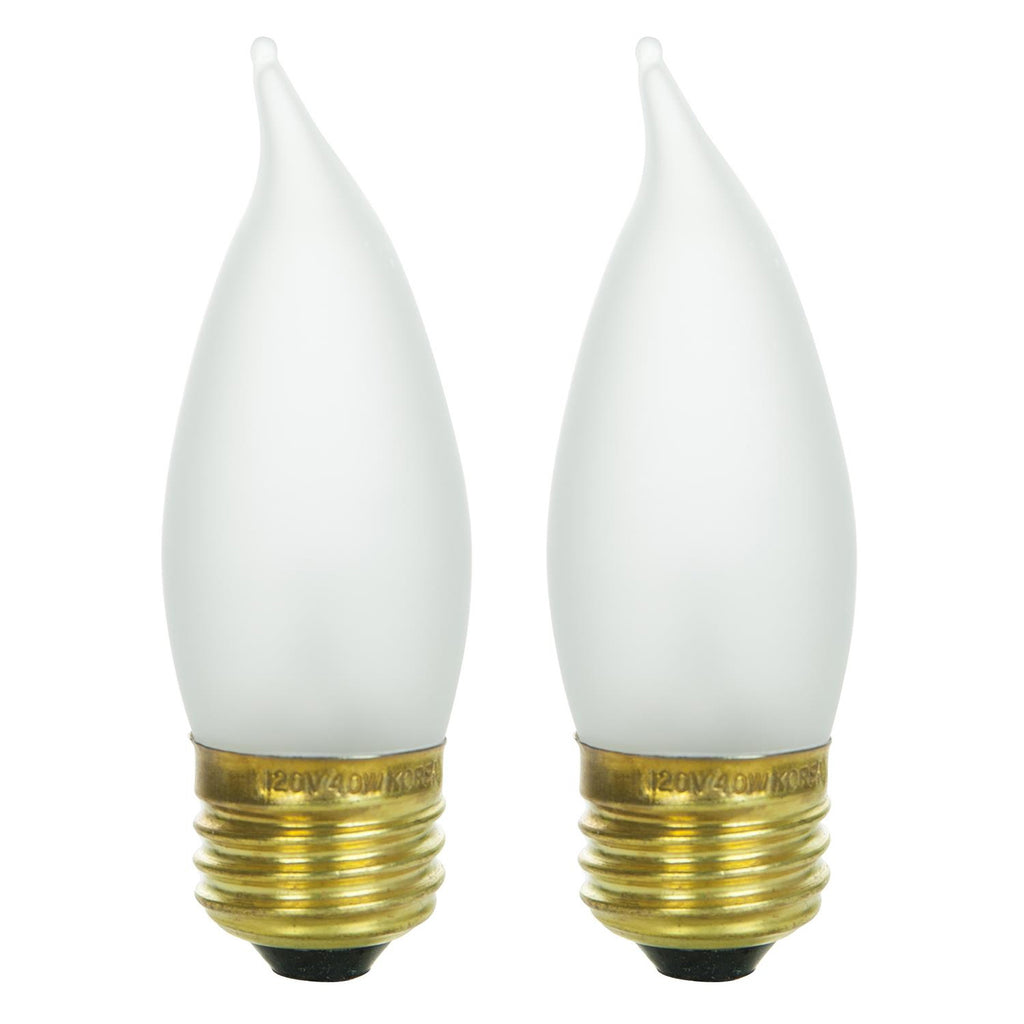 2Pk - SUNLITE 40w Flame Tip Chandelier Medium Base Frost Incandescent Bulb