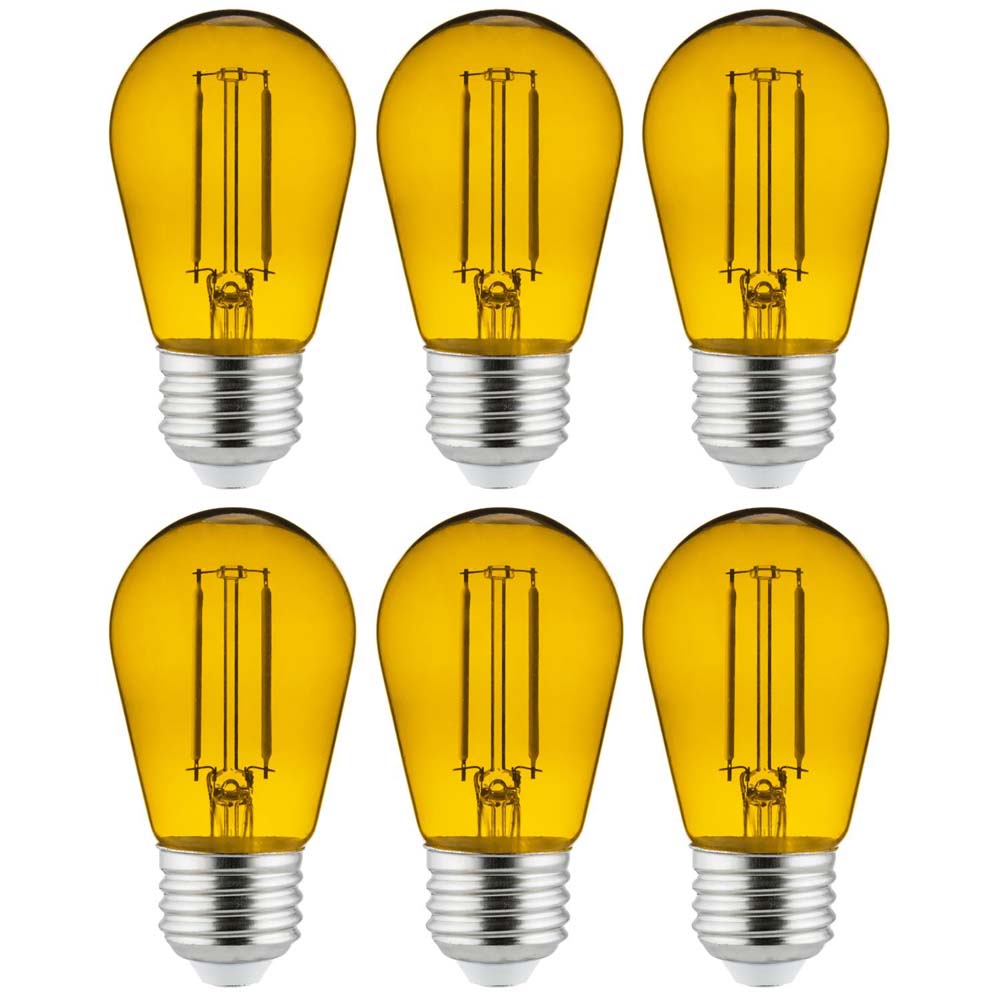 6Pk - 2 watts Yellow LED Filament S14 Sign Clear Dimmable Light Bulb