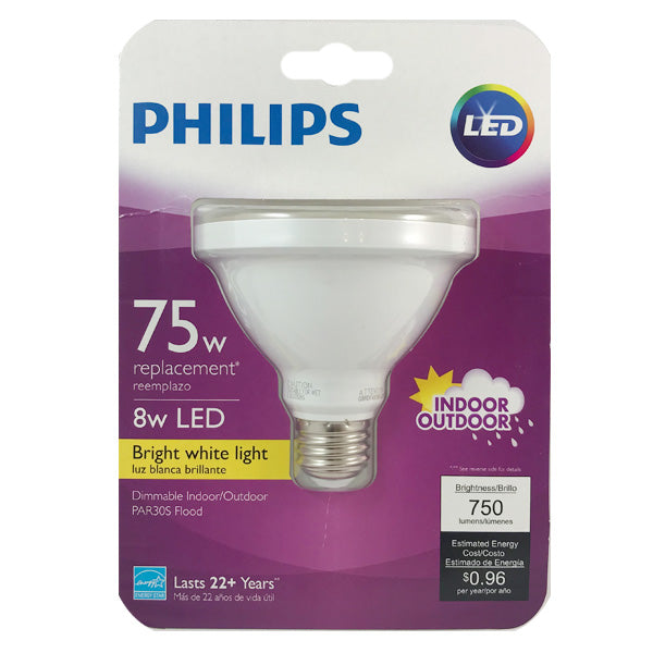 Philips 8W PAR30S LED 3000K Bright White Indoor Outdoor Flood Bulb - 75W equiv.