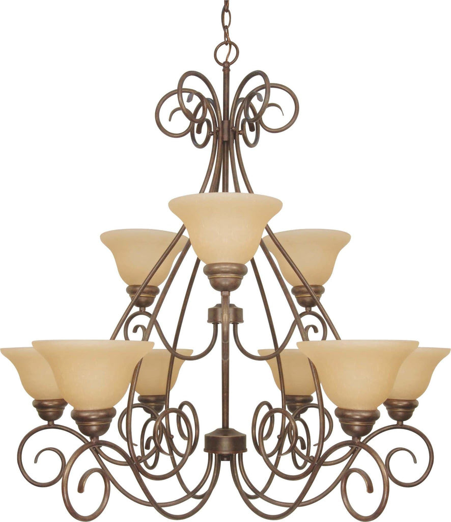 Nuvo Castillo - 9 Light  34in Chandelier 2 Tier w/ Champagne Linen Washed Glass
