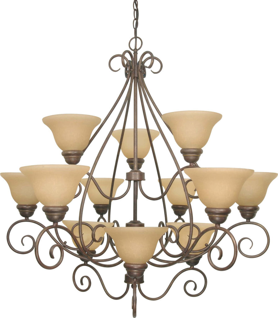 Nuvo Castillo - 12 Light - 38 inch - Chandelier - 3 Tier w/ Champagne Linen Washed Glass
