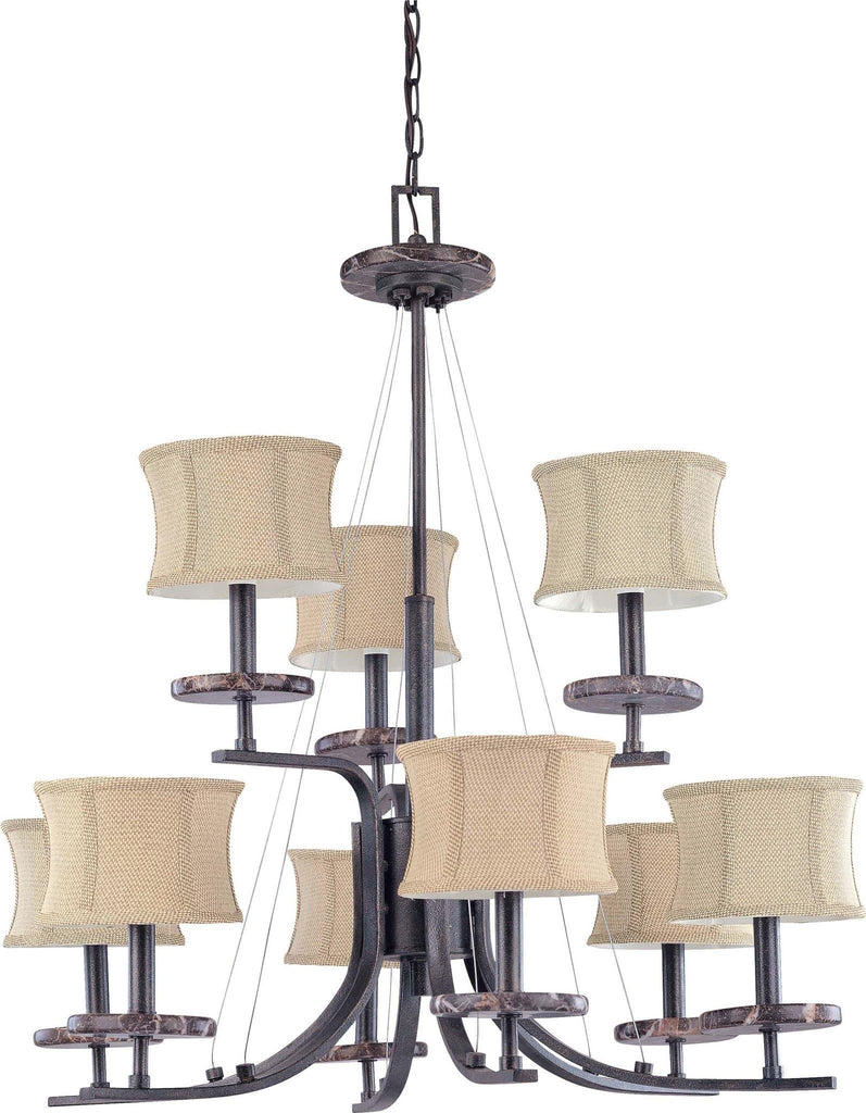 Nuvo Madison - 9 Light 2 Tier 32 inch Chandelier - w/ Fabric Shades
