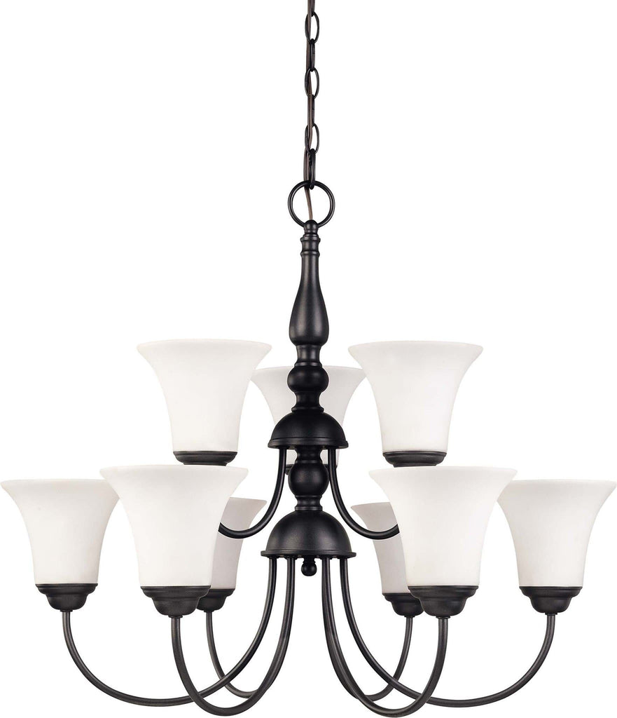 Nuvo Dupont ES - 2 Tier 27in Chandelier, Satin White Glass,  9 Lamps 13W GU24
