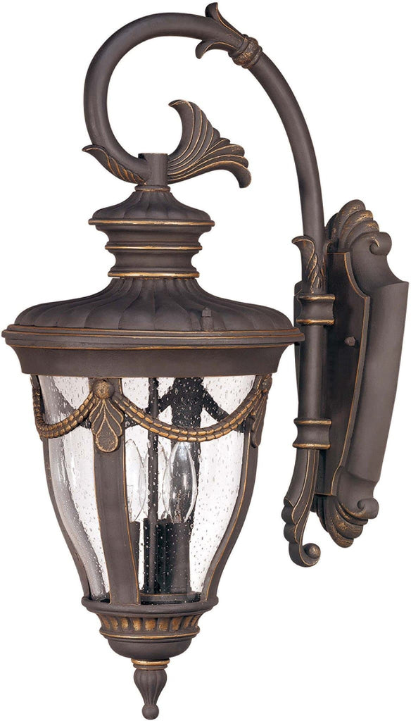 Nuvo Philippe - 3 Light Large Wall Lantern- Arm Down w/ Seeded Glass