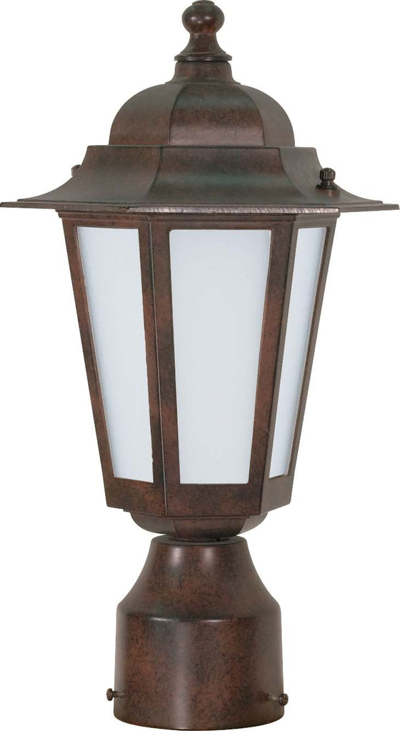Nuvo Cornerstone ES, 1 Light 14in CFL Post Lantern w/Satin White Glass, 13w GU24