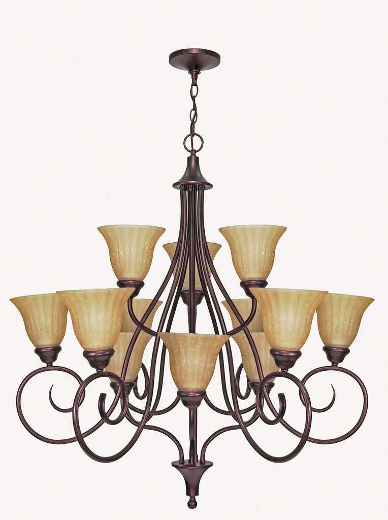 Nuvo Moulan ES - 12 Light Chandelier 3 Tier w/ Champagne Linen Glass - with Lamp