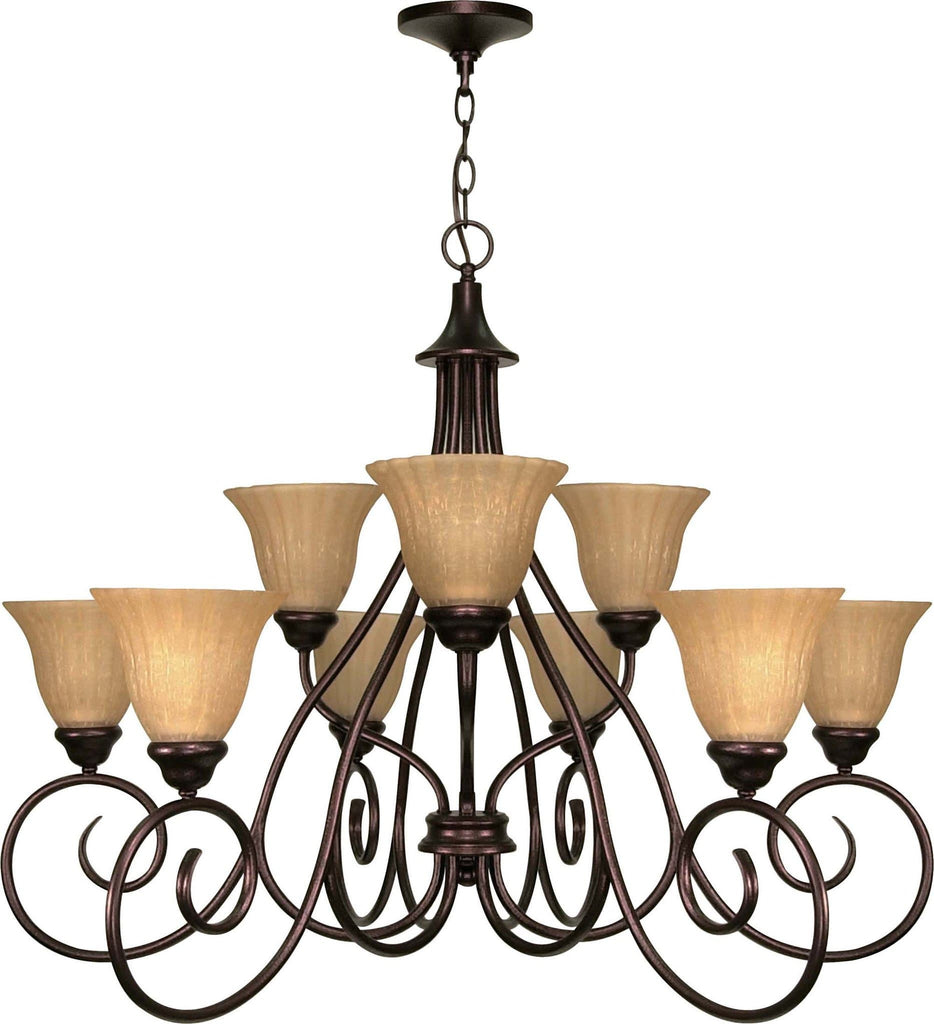 Nuvo Moulan ES - 9 Light Chandelier 2 Tier w/ Champagne Linen Glass - With Lamp