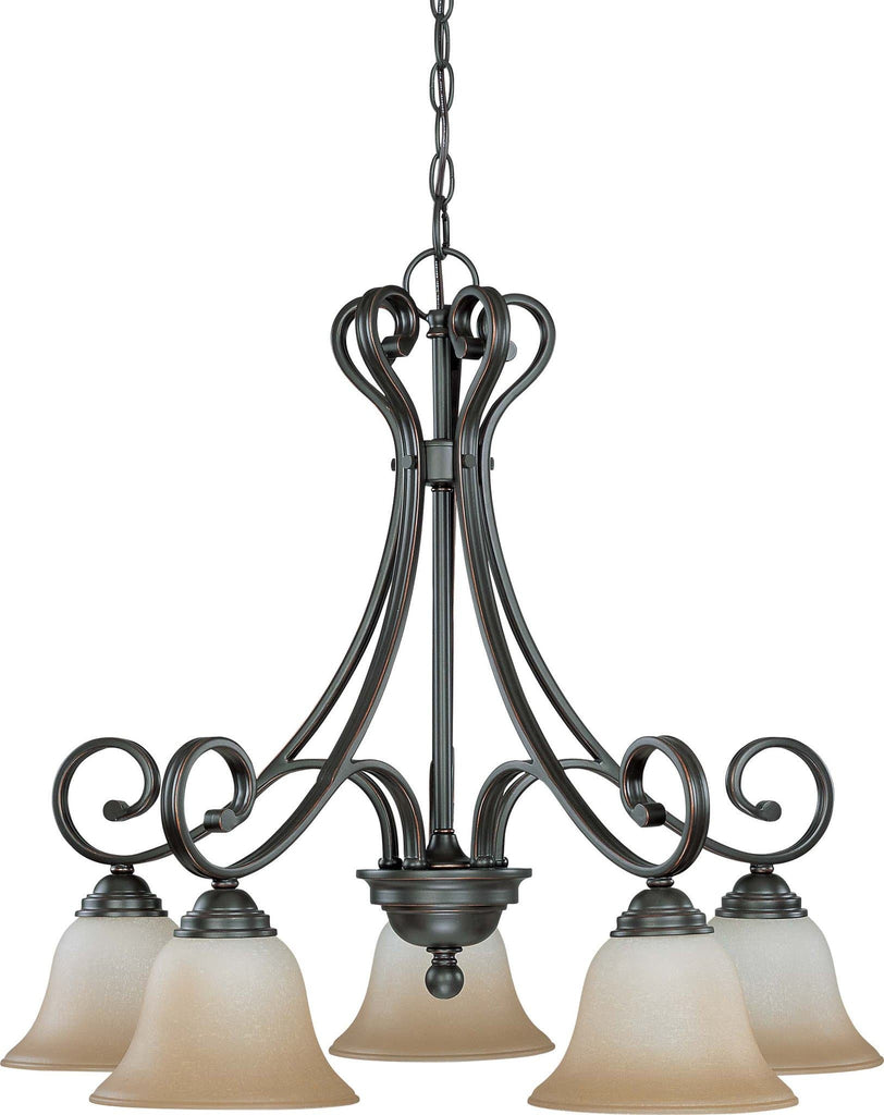 Nuvo Montgomery - 5 Light (arms down) Chandelier w/ Champagne Linen Glass
