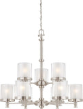 Nuvo Decker - 9 Light Chandelier w/ Clear & Frosted Glass - BulbAmerica