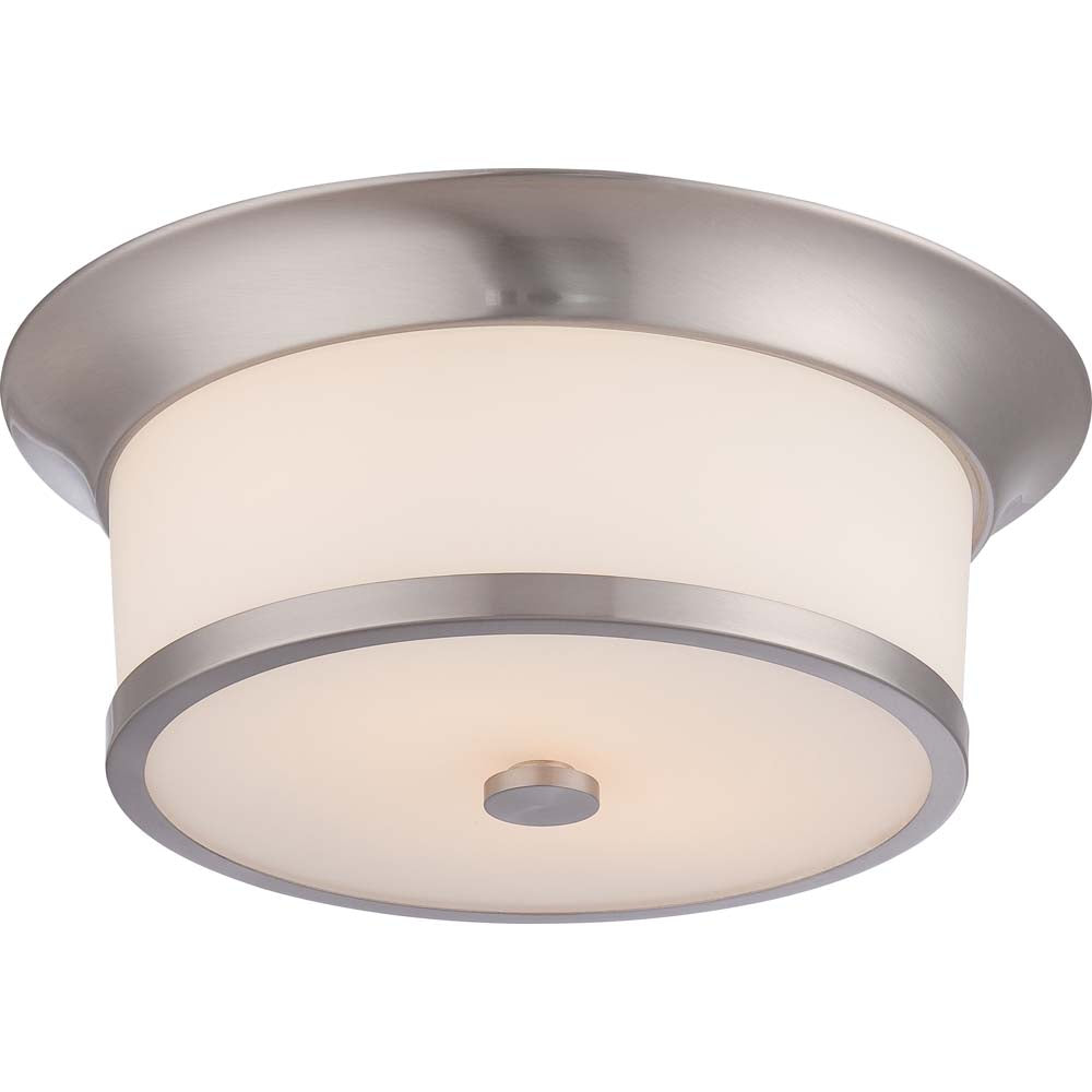 Nuvo Mobili 2-Light Flush Fixture w/ Satin White Glass in Brushed Nickel Finish