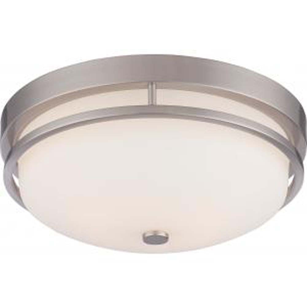 Nuvo Neval 2-Light Flush Fixture w/ Satin White Glass in Brushed Nickel Finish