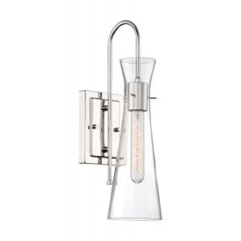 Nuvo Bahari 1-Light Wall Sconce w/ Clear Glass in Polished Nickel Finish