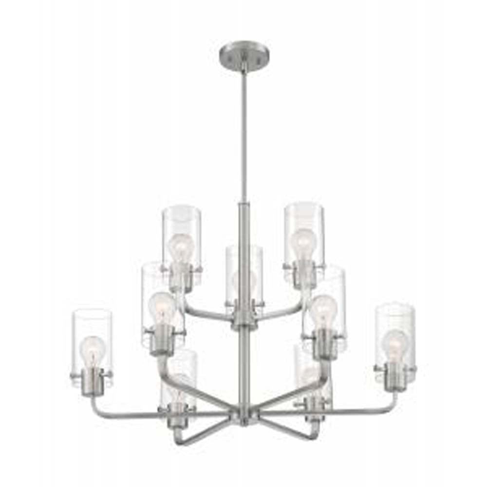 Nuvo Sommerset 9-Light Chandelier w/ Clear Glass in Brushed Nickel Finish