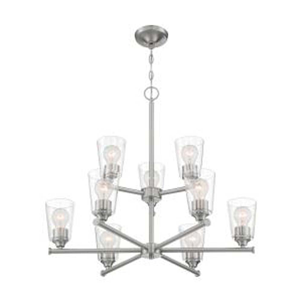 Nuvo Bransel 9-Light Chandelier w/ Seeded Glass in Brushed Nickel Finish