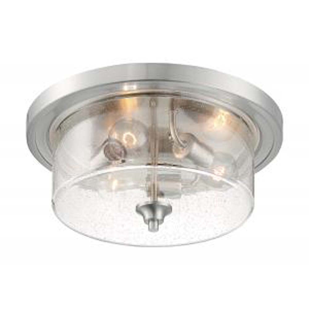 Nuvo Bransel 3-Light Flush Mount w/ Seeded Glass in Brushed Nickel Finish
