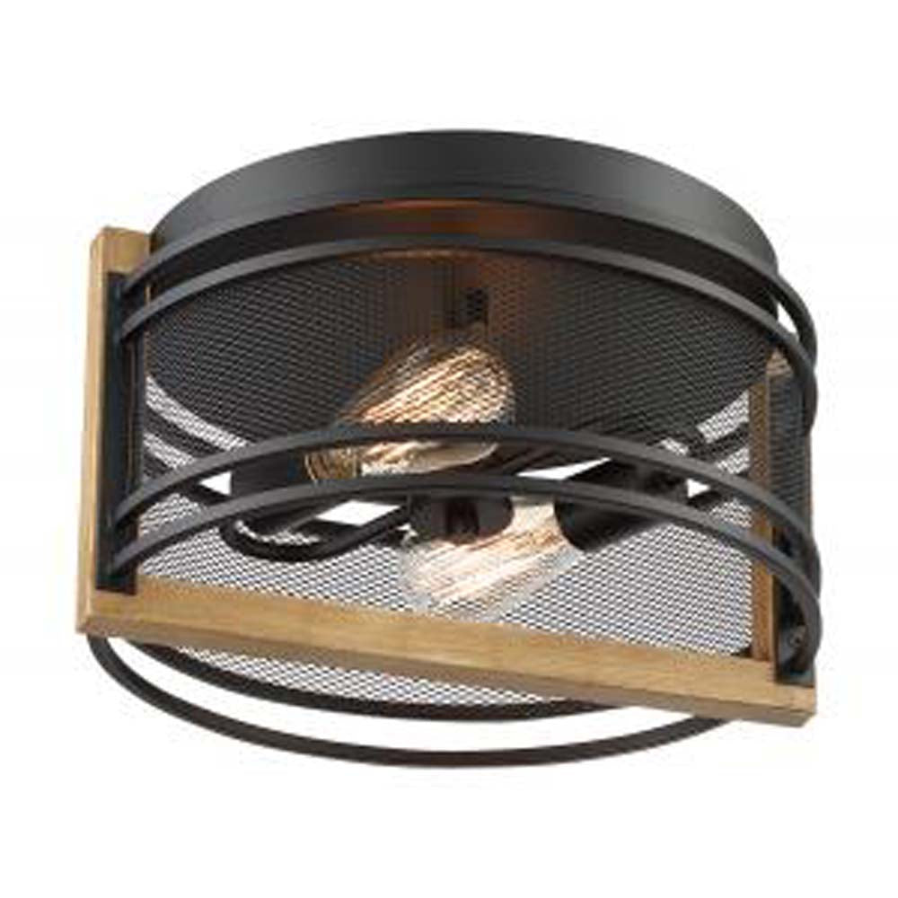 Nuvo Atelier 2 Light Flush Mount w/ Black & Honey Wood Finish