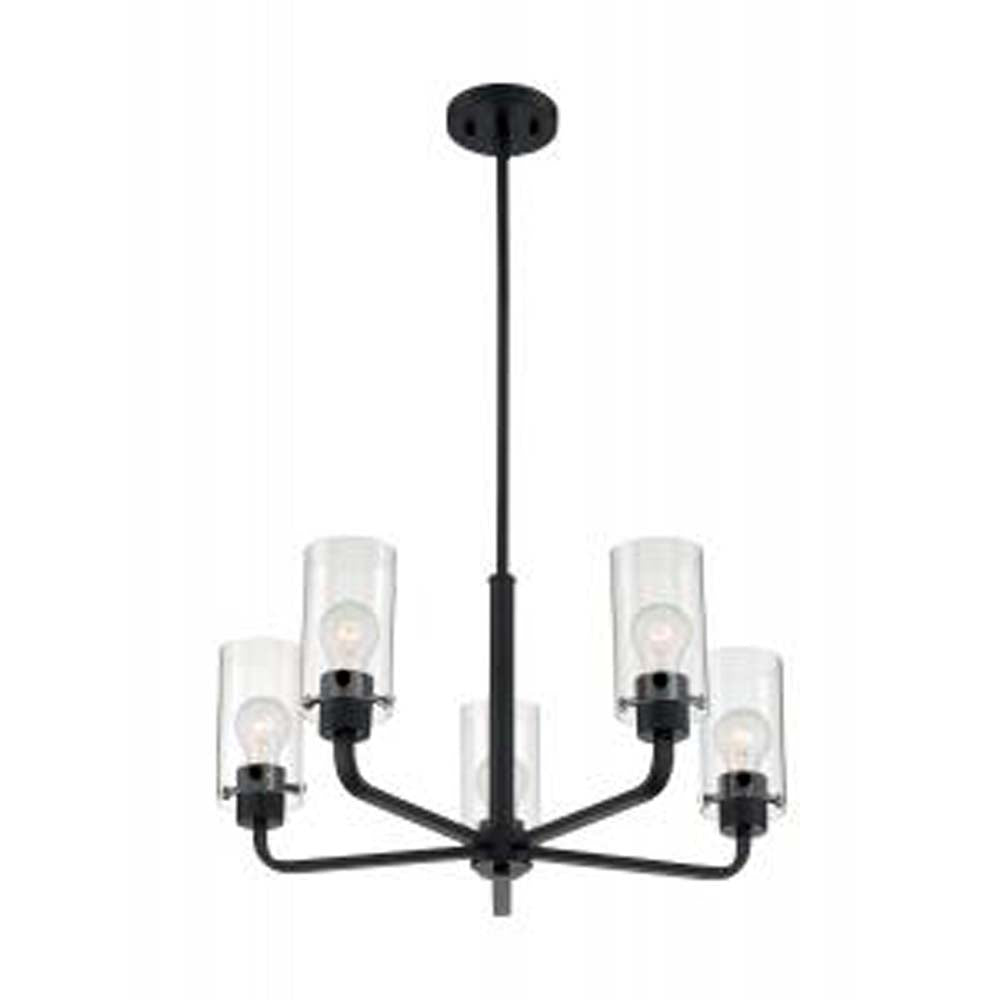 Nuvo Sommerset 5-Light Chandelier w/ Clear Glass in Matte Black Finish