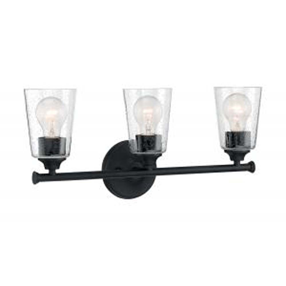 Nuvo Bransel 3-Light Vanity w/ Seeded Glass in Matte Black Finish