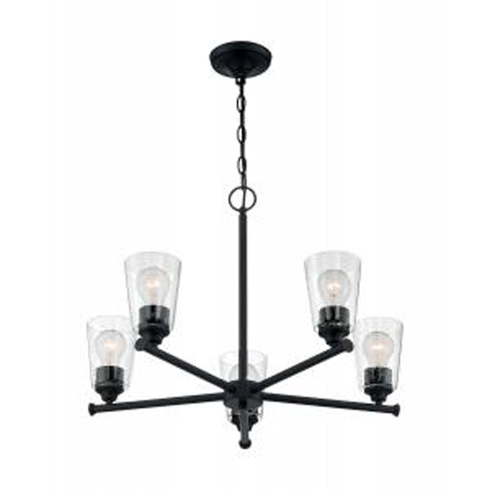 Nuvo Bransel 5-Light Chandelier w/ Seeded Glass in Matte Black Finish