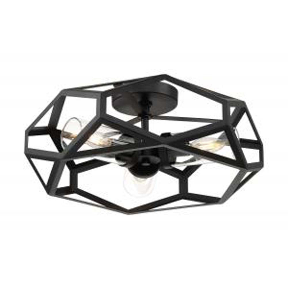 Nuvo Zemi 3-Light Flush Mount w/ Clear Glass in Black Finish