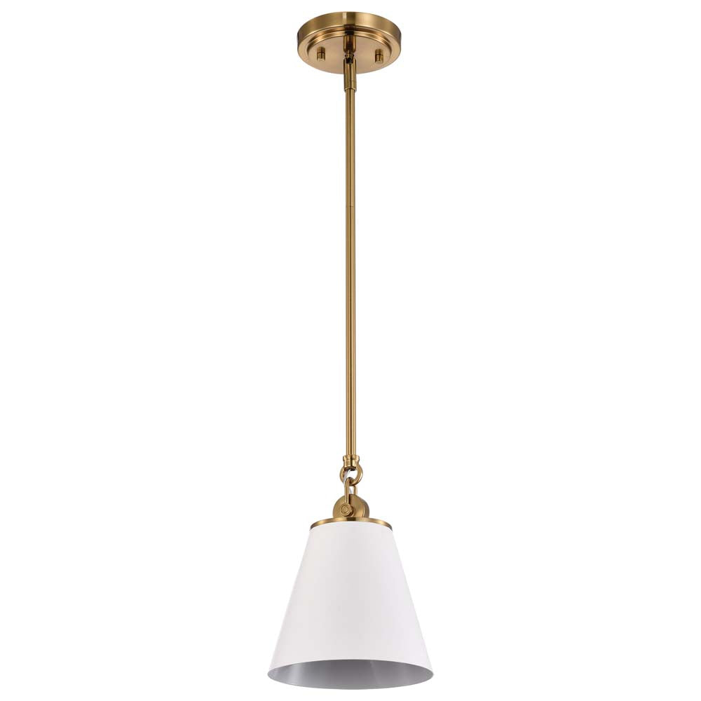 Dover 1-Light Small Pendant White with Vintage Brass
