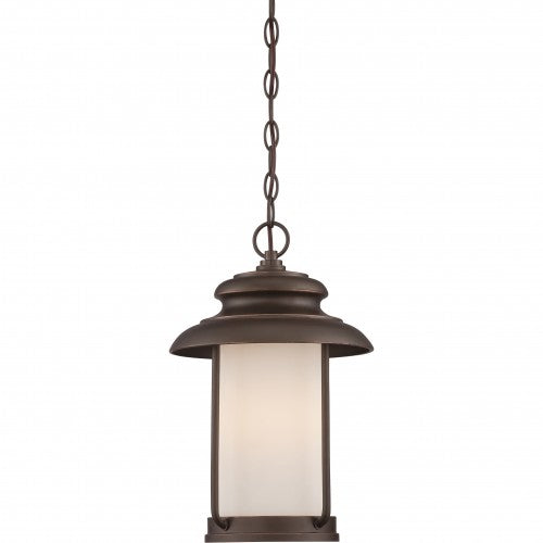 Nuvo 10 inch Bethany LED Outdoor Bronze Light Pendant Satin White Glass