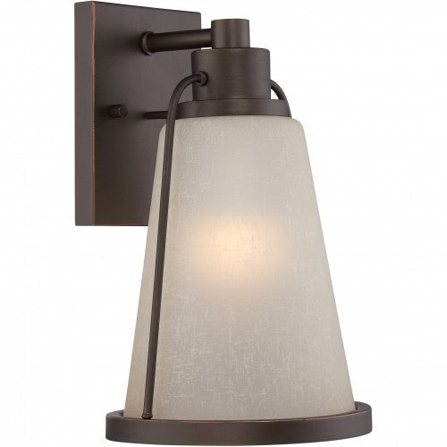 Nuvo 7.5 inch Tolland LED Outdoor Wall Bronze Light with Champagne Linen Glass