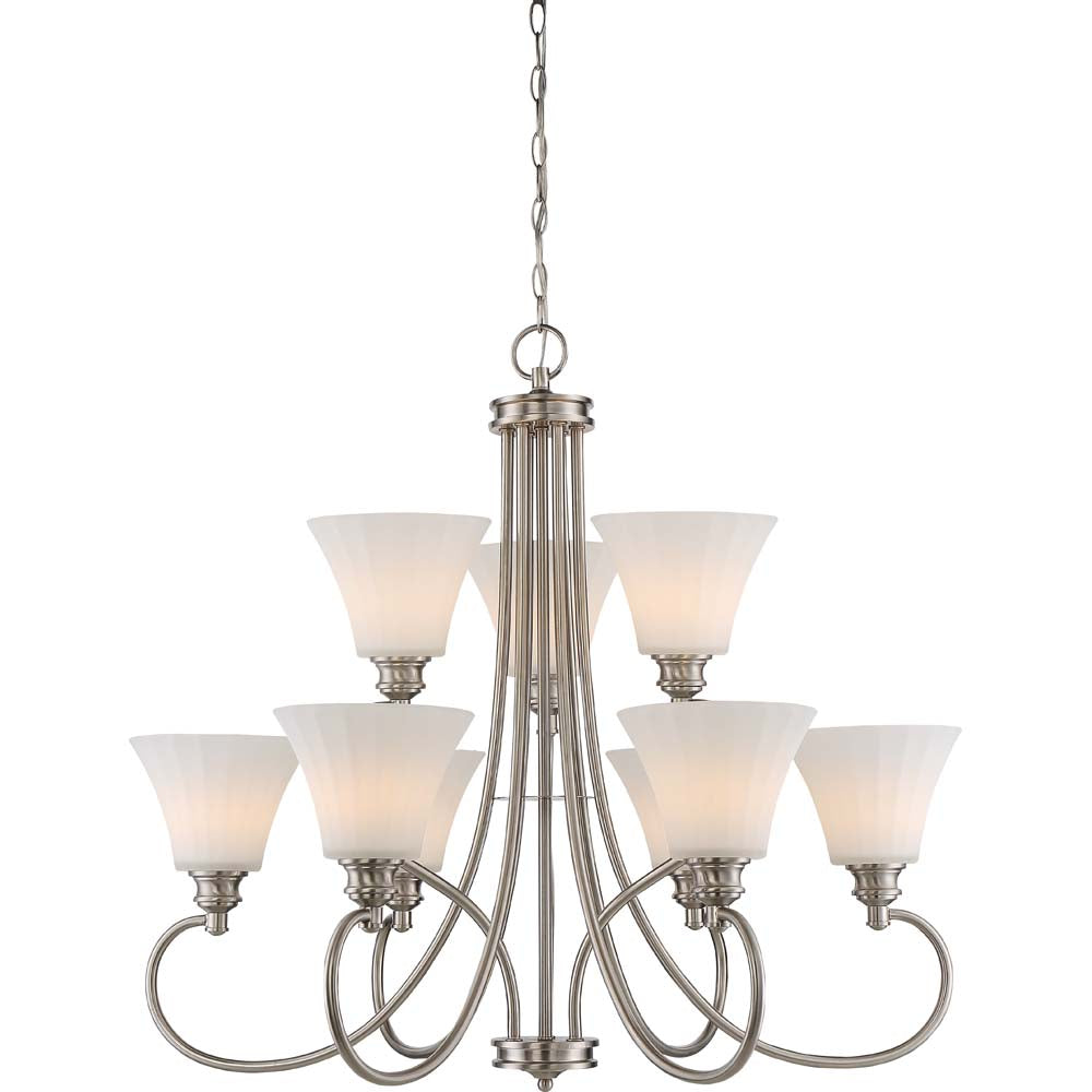 Tess 9-Light Hanging Mounted Chandelier Light Fixture in Brushed Nickel Finish
