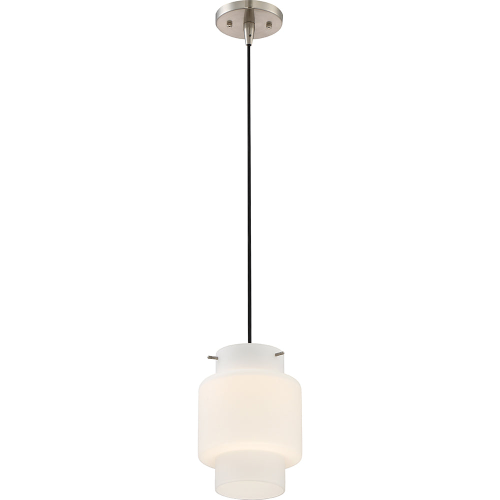 Nuvo Del 12w LED Mini Pendant w/ White Opal Glass in Brushed Nickel Finish 3000k