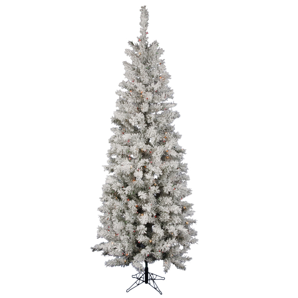 Vickerman 5.5Ft. Flocked White on Green 252T Christmas Tree 200 Multi-color LED