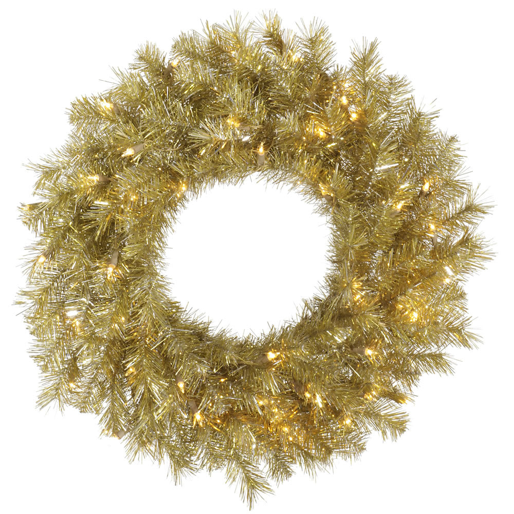Vickerman 60 in. Gold/Silver Tinsel Wreath 200 Warm White LED