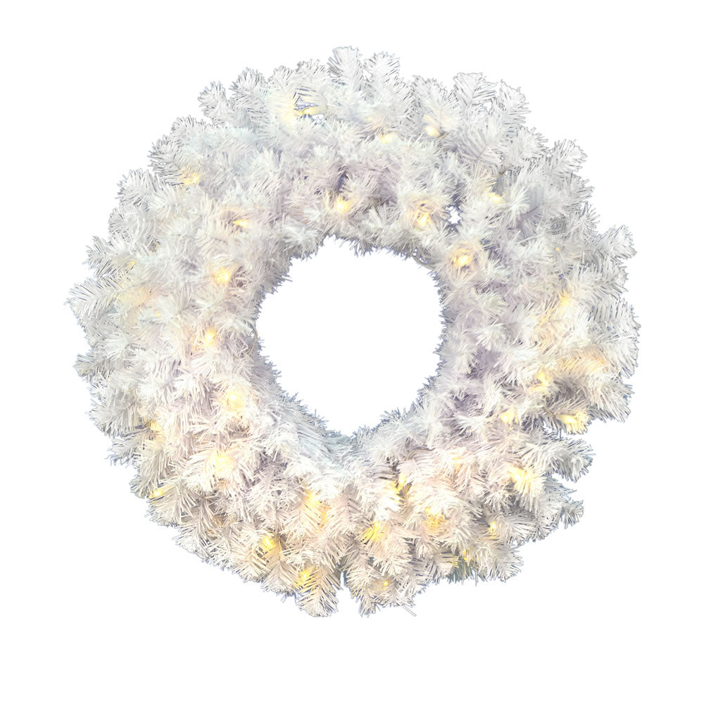 Vickerman 48in. White 340 Tips Wreath 100 Frosted Warm White Wide Angle LED