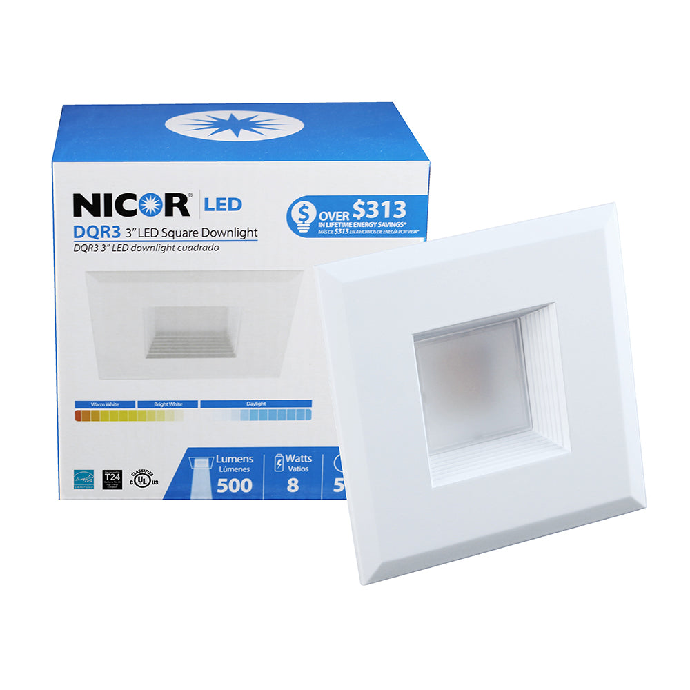 NICOR 3 in. White Square LED Recessed Downlight in 4000K