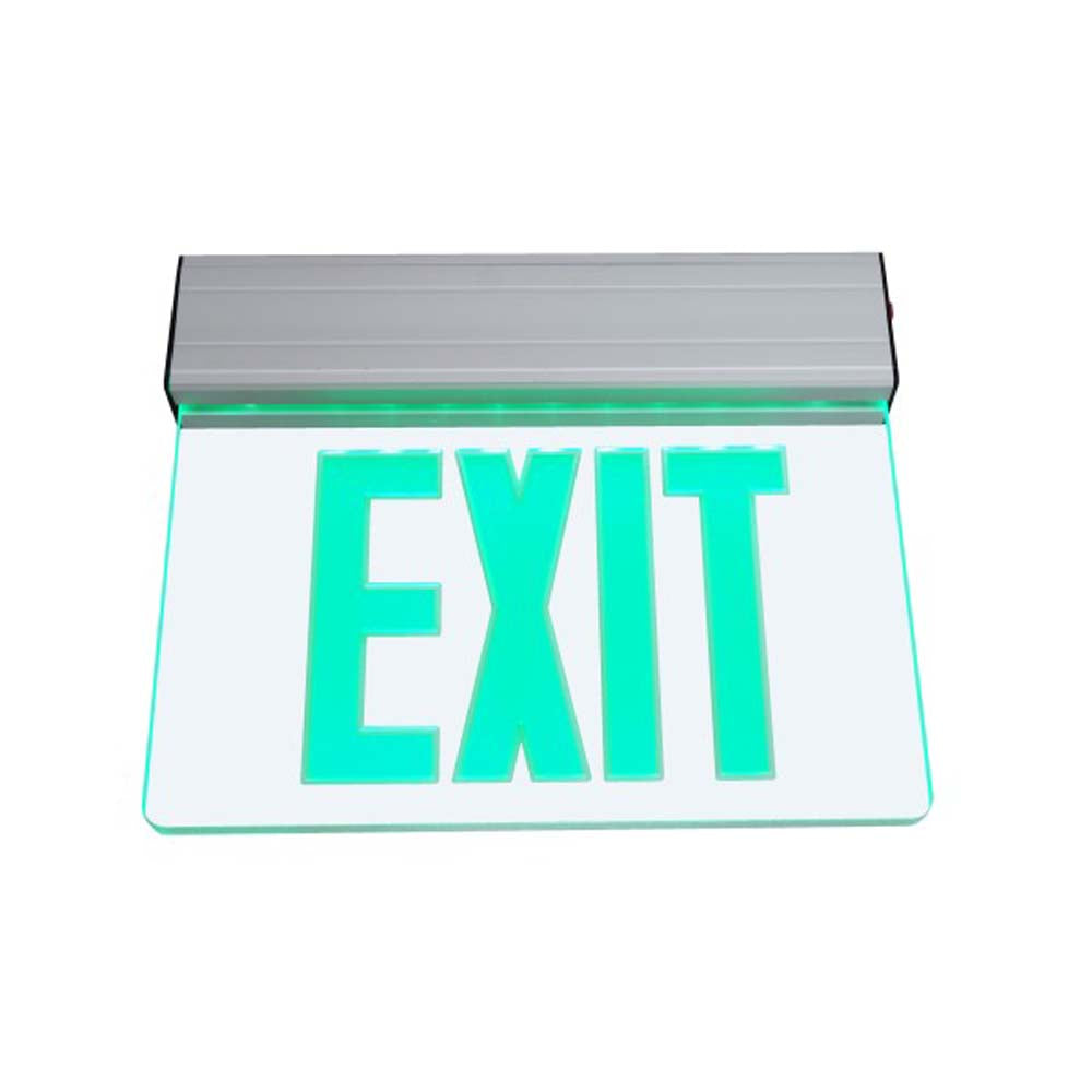 EXL2 Series Edge Lit LED Emergency Exit Sign, Clear with Green Lettering