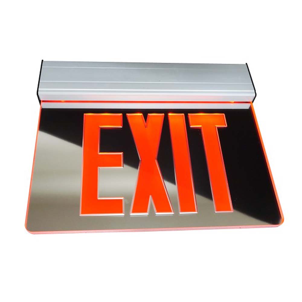 EXL2 Series Edge Lit LED Emergency Exit Sign, Mirrored with Red Lettering