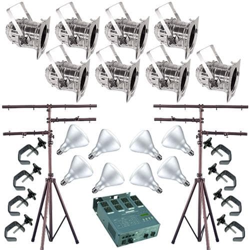 8 Silver PAR CAN 38 120w BR40 FL Dimmer C-Clamp Stand 4687