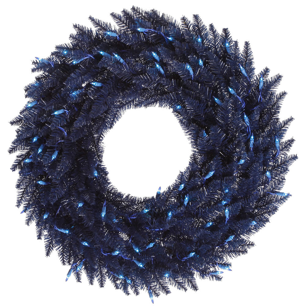36" Navy Blue Fir Wreath - 100 Blue LED lights - 320 Tips