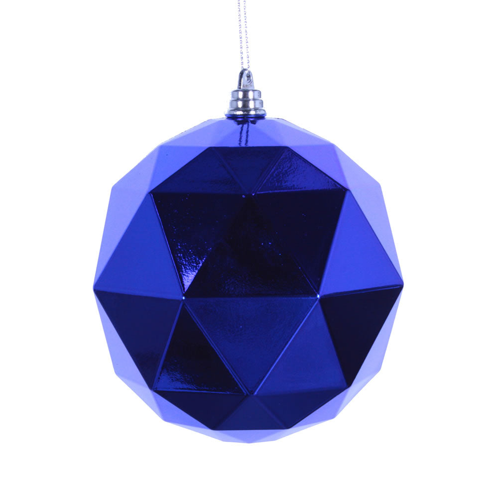 Vickerman 4.75 in. Blue Shiny Geometric Ball Christmas Ornament