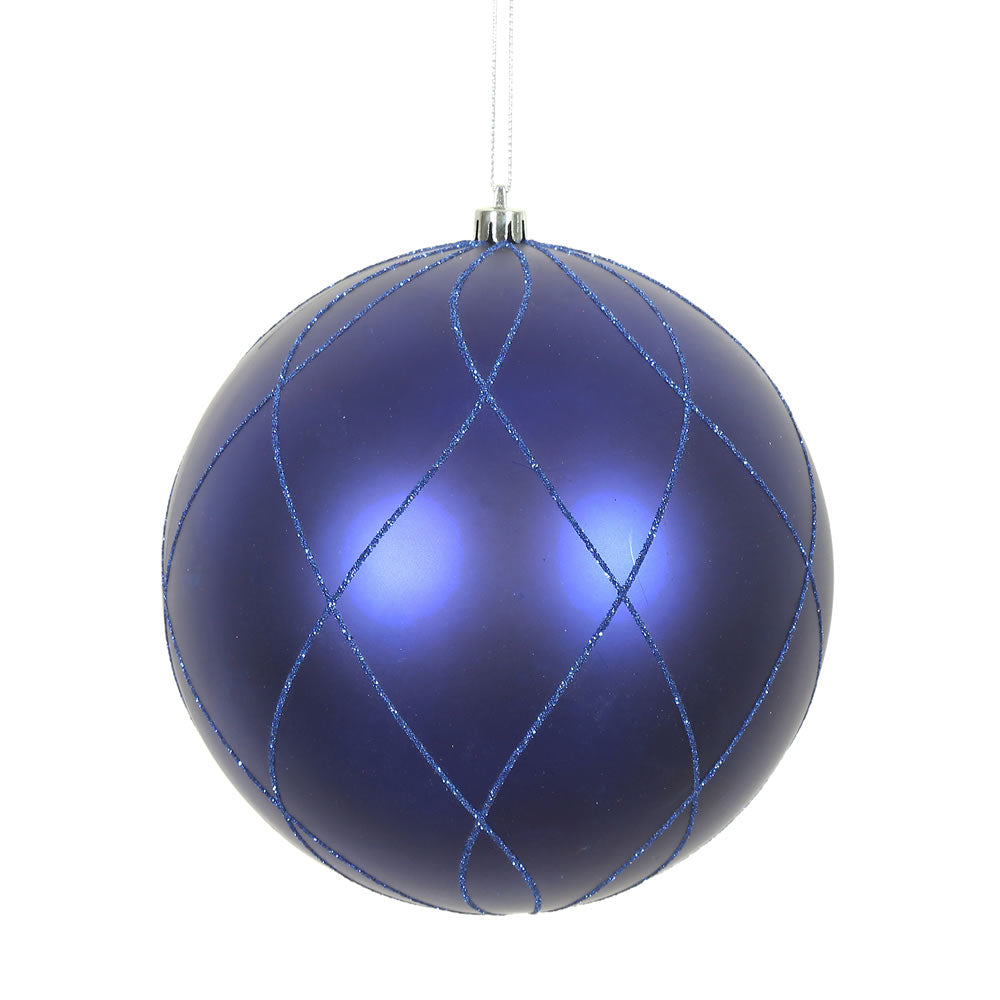 Vickerman 8 in. Cobalt Blue swirl Glitter Ball Christmas Ornament