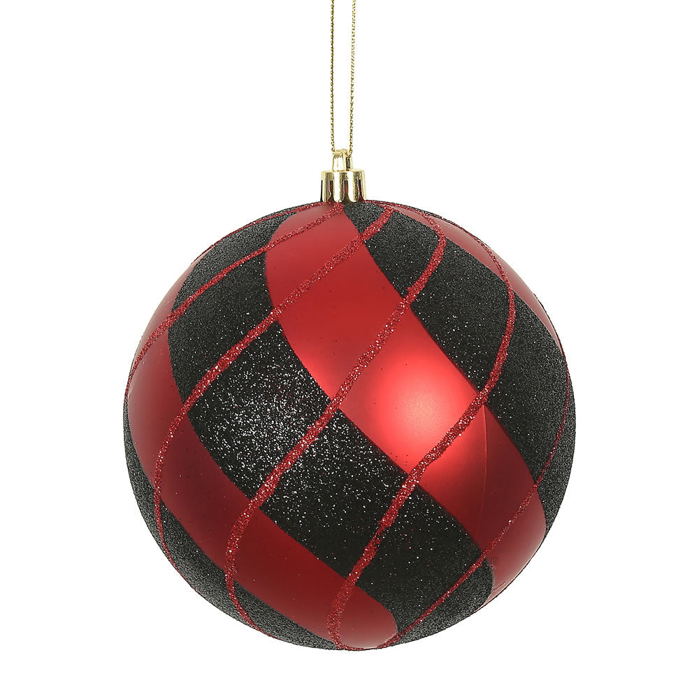 Vickerman 4.75 in. Black-Red swirl Ball Christmas Ornament