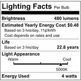 Satco 4watt LED E12 Candelabra base 5000K Dimmable Clear 120-130v Light Bulb - BulbAmerica