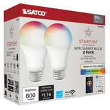 2Pk - Satco 9.5w A19 LED RGB Tunable White Starfish IOT 800 Lumens 120 Volt - BulbAmerica