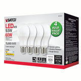 4Pk - Satco 9.5w 120v A19 LED Bulb E26 Medium Base 2700k Warm White - 60w-equiv - BulbAmerica