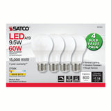 4Pk - Satco 9.5w 120v A19 LED Bulb E26 Medium Base 2700k Warm White - 60w-equiv