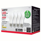 4Pk - Satco 15.5w 120v A19 LED E26 Medium Base 1600 Lumens 2700k Warm White - BulbAmerica