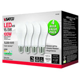 4Pk - Satco 15.5w 120v A19 LED E26 Medium Base 1600 Lumens 4000k Cool White - BulbAmerica