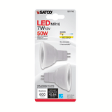 2Pk - Satco 7w MR16 LED 12v GU5.3 base 500Lm 3000k Warm White Bulbs - BulbAmerica