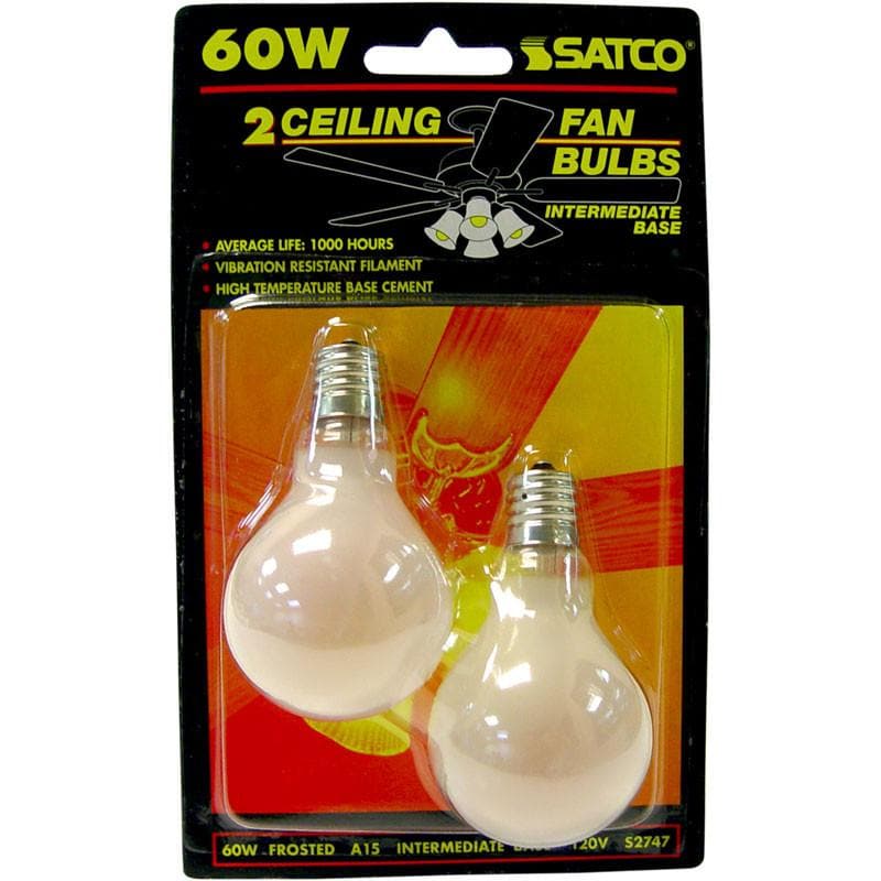 Satco S2747 60W 120V A15 Clear E17 Intermediate Base Incandescent bulb 2 pack